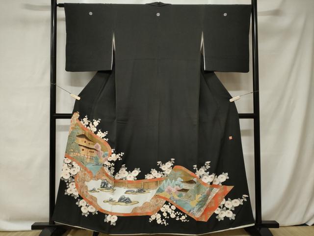 平和屋着物■豪華黒留袖　作家物　風景文　石庭花文　金彩　正絹　逸品　CABC0162ev