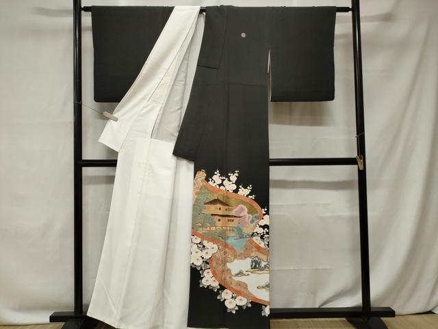 平和屋着物■豪華黒留袖　作家物　風景文　石庭花文　金彩　正絹　逸品　CABC0162ev