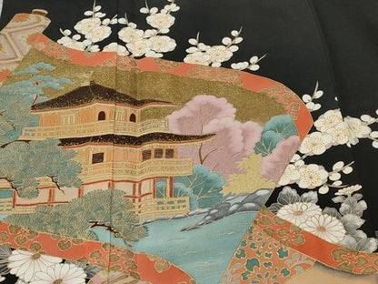 平和屋着物■豪華黒留袖　作家物　風景文　石庭花文　金彩　正絹　逸品　CABC0162ev