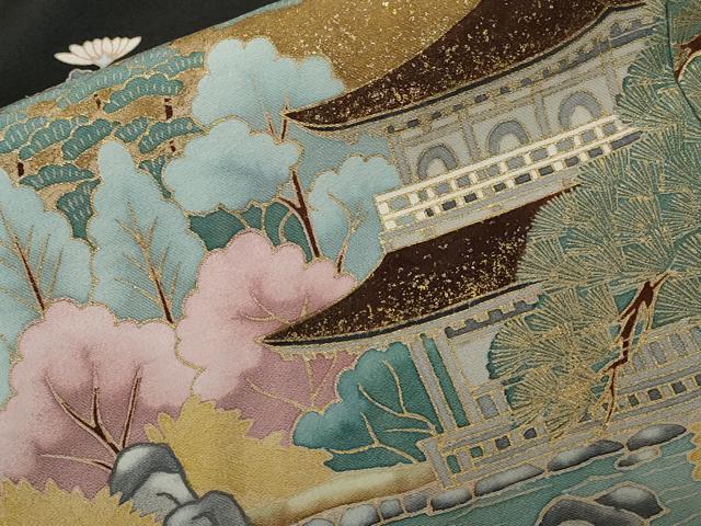 平和屋着物■豪華黒留袖　作家物　風景文　石庭花文　金彩　正絹　逸品　CABC0162ev