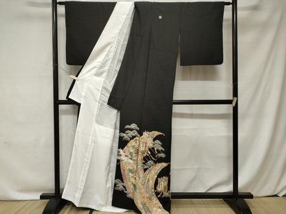 平和屋着物■豪華黒留袖 駒刺繍 立波御所車飛鶴花文 金彩 正絹 逸品 CABC0174ev