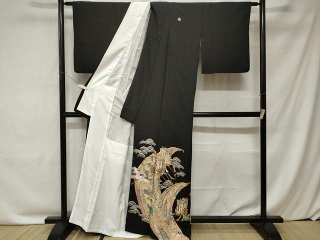 平和屋着物■豪華黒留袖 駒刺繍 立波御所車飛鶴花文 金彩 正絹 逸品 CABC0174ev