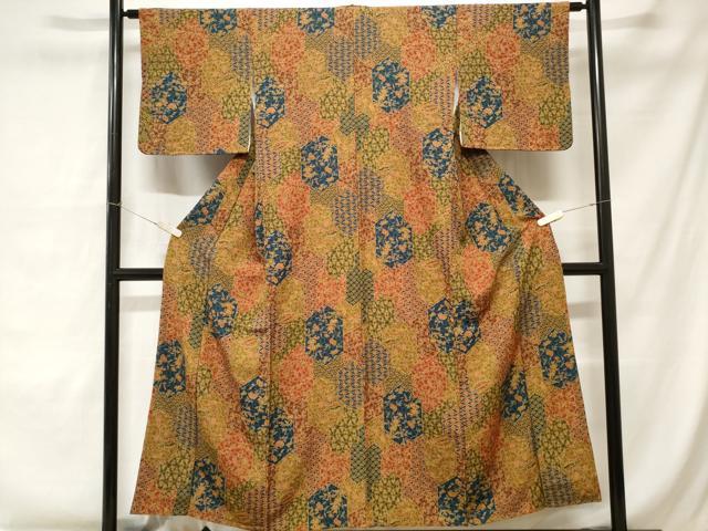 平和屋着物■上質な小紋 亀甲重ね風景文 正絹 逸品 CABC0218ev