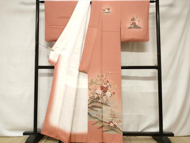 平和屋着物■訪問着 流水枝花文 暈し染め 金彩 正絹 逸品 CABC0229ev