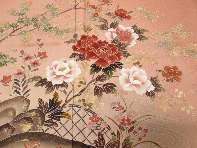 平和屋着物■訪問着 流水枝花文 暈し染め 金彩 正絹 逸品 CABC0229ev