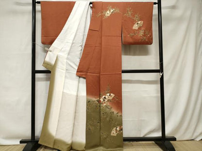 平和屋着物■訪問着 地紙枝花文 暈し染め 金彩 正絹 逸品 CABC0253ev