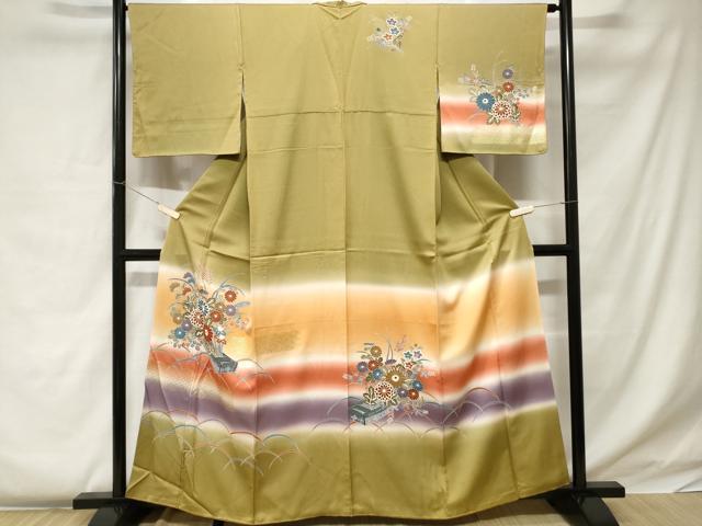 平和屋着物■訪問着 芝草花文 暈し染め 金彩 正絹 逸品 CABC0276ev