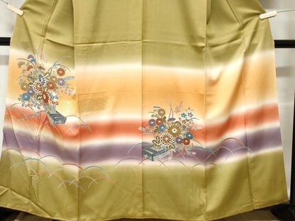 平和屋着物■訪問着 芝草花文 暈し染め 金彩 正絹 逸品 CABC0276ev