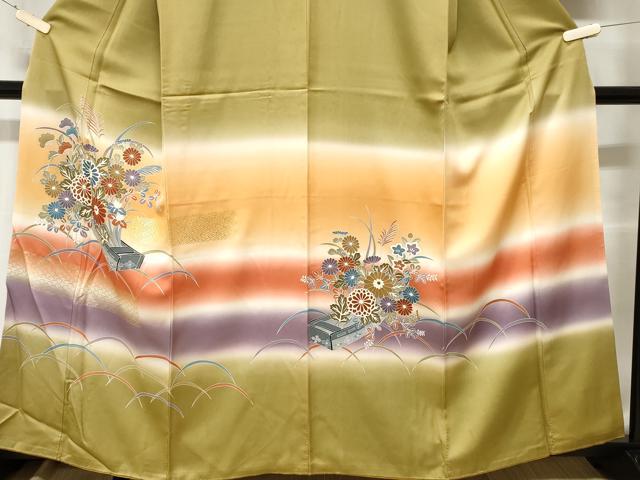 平和屋着物■訪問着 芝草花文 暈し染め 金彩 正絹 逸品 CABC0276ev