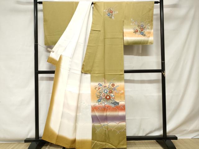 平和屋着物■訪問着 芝草花文 暈し染め 金彩 正絹 逸品 CABC0276ev