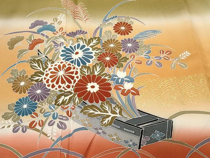 平和屋着物■訪問着 芝草花文 暈し染め 金彩 正絹 逸品 CABC0276ev