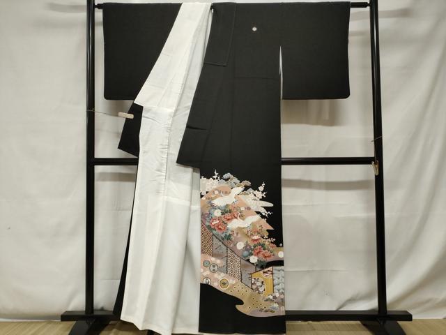 平和屋着物■豪華黒留袖　刺繍　飛鶴宝尽くし花文　金彩　正絹　逸品　CABC0293ev
