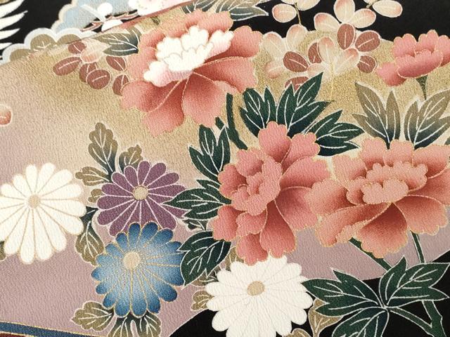 平和屋着物■豪華黒留袖　刺繍　飛鶴宝尽くし花文　金彩　正絹　逸品　CABC0293ev