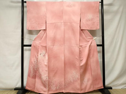 平和屋着物■訪問着 刺繍 扇面草花文 暈し染め 銀糸 正絹 逸品 CABC0307ev