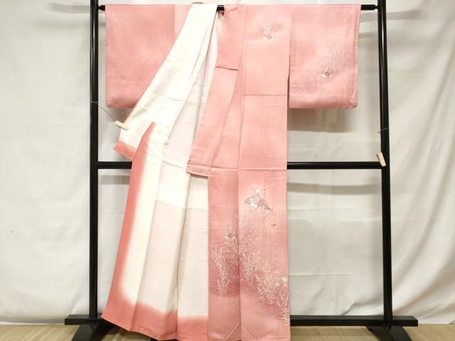 平和屋着物■訪問着 刺繍 扇面草花文 暈し染め 銀糸 正絹 逸品 CABC0307ev