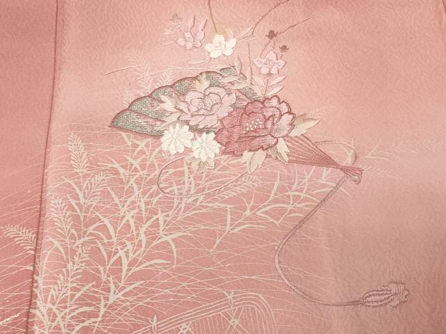 平和屋着物■訪問着 刺繍 扇面草花文 暈し染め 銀糸 正絹 逸品 CABC0307ev