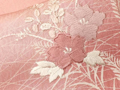 平和屋着物■訪問着 刺繍 扇面草花文 暈し染め 銀糸 正絹 逸品 CABC0307ev