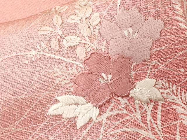 平和屋着物■訪問着 刺繍 扇面草花文 暈し染め 銀糸 正絹 逸品 CABC0307ev
