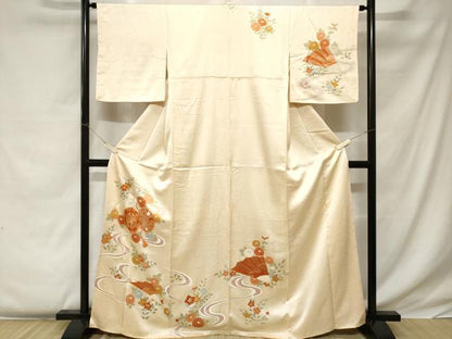 平和屋着物■訪問着 駒刺繍 鼓扇面花文 金彩 正絹 逸品 CABC0321ev