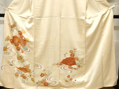 平和屋着物■訪問着 駒刺繍 鼓扇面花文 金彩 正絹 逸品 CABC0321ev