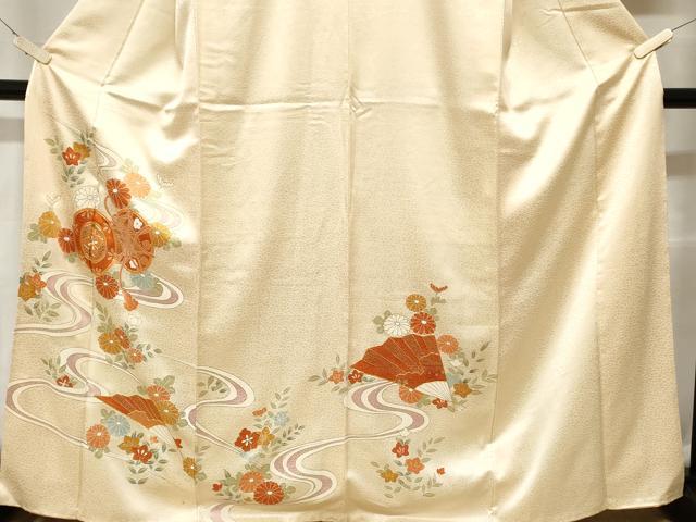 平和屋着物■訪問着 駒刺繍 鼓扇面花文 金彩 正絹 逸品 CABC0321ev