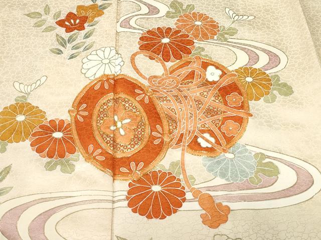 平和屋着物■訪問着 駒刺繍 鼓扇面花文 金彩 正絹 逸品 CABC0321ev