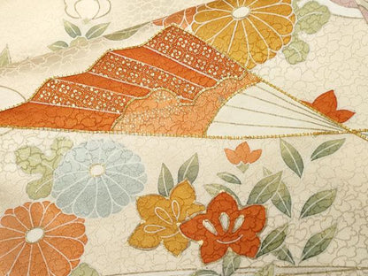 平和屋着物■訪問着 駒刺繍 鼓扇面花文 金彩 正絹 逸品 CABC0321ev