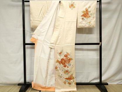 平和屋着物■訪問着 駒刺繍 鼓扇面花文 金彩 正絹 逸品 CABC0321ev