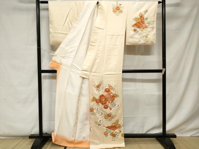 平和屋着物■訪問着 駒刺繍 鼓扇面花文 金彩 正絹 逸品 CABC0321ev