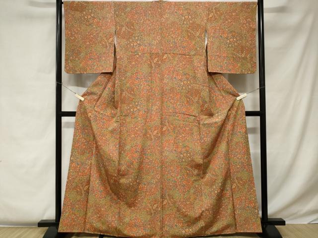 平和屋着物■上質な小紋 更紗花鳥文 正絹 逸品 CABC0355ev