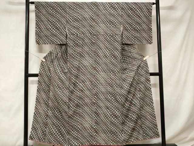 平和屋着物■上質な小紋　花菱文　黒地　正絹　逸品　CABC0425ev