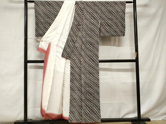 平和屋着物■上質な小紋　花菱文　黒地　正絹　逸品　CABC0425ev