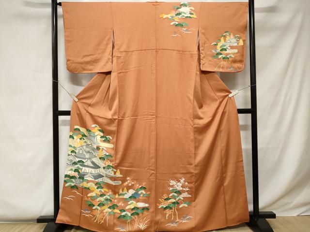 平和屋着物■訪問着 松竹梅風景文 正絹 逸品 CABC0450ev
