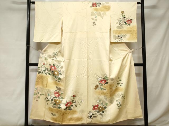 平和屋着物■訪問着 手描き 枝椿文 金彩 正絹 逸品 CABC0453ev