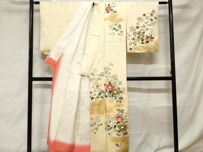 平和屋着物■訪問着 手描き 枝椿文 金彩 正絹 逸品 CABC0453ev