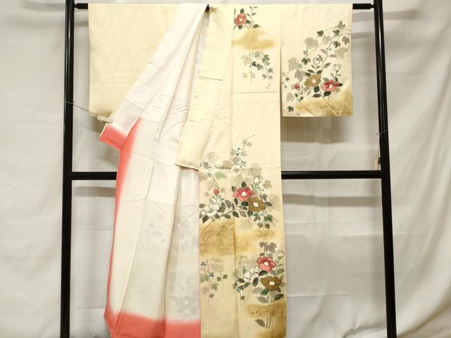 平和屋着物■訪問着 手描き 枝椿文 金彩 正絹 逸品 CABC0453ev