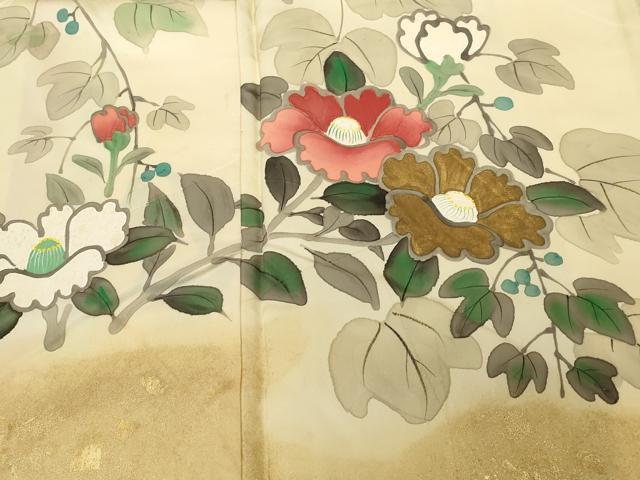 平和屋着物■訪問着 手描き 枝椿文 金彩 正絹 逸品 CABC0453ev