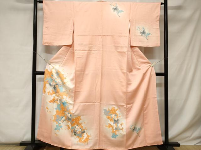 平和屋着物■訪問着 刺繍 枝花文 シルエット 暈し染め 正絹 逸品 CABC0506ev
