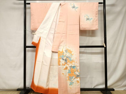 平和屋着物■訪問着 刺繍 枝花文 シルエット 暈し染め 正絹 逸品 CABC0506ev