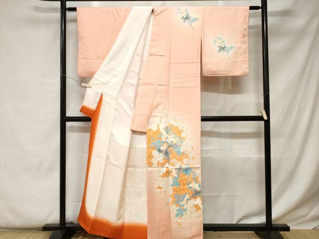 平和屋着物■訪問着 刺繍 枝花文 シルエット 暈し染め 正絹 逸品 CABC0506ev