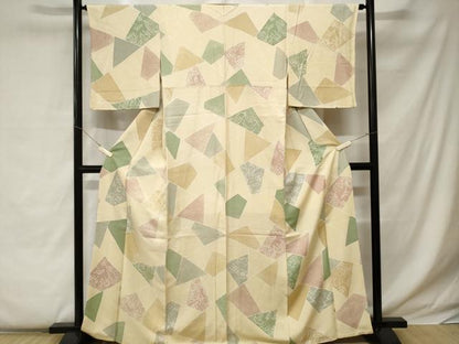 平和屋着物■上質な小紋　切嵌更紗花文　正絹　逸品　CABC0522ev