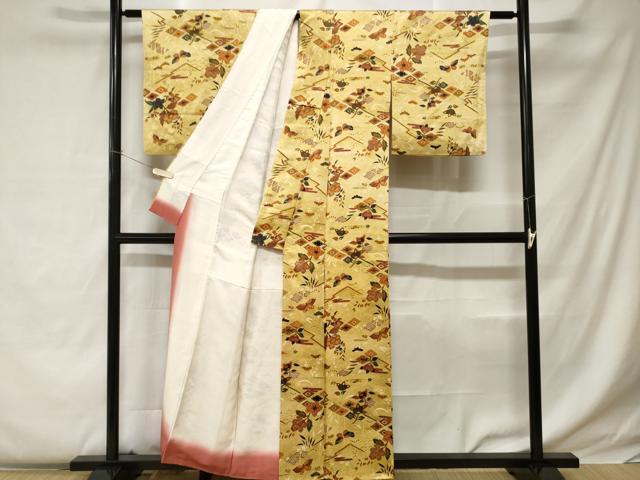 平和屋着物■上質な小紋 更紗花蝶文 正絹 逸品 CABC0527ev