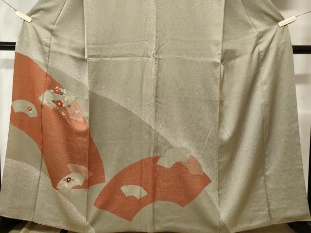 平和屋着物■訪問着 刺繍 地紙枝椿文 金糸 正絹 逸品 CABC0536ev