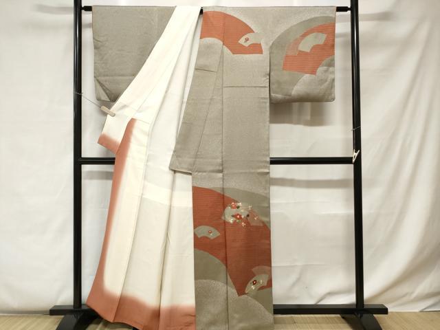 平和屋着物■訪問着 刺繍 地紙枝椿文 金糸 正絹 逸品 CABC0536ev