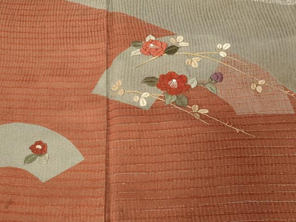 平和屋着物■訪問着 刺繍 地紙枝椿文 金糸 正絹 逸品 CABC0536ev