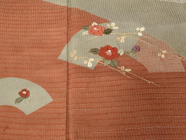 平和屋着物■訪問着 刺繍 地紙枝椿文 金糸 正絹 逸品 CABC0536ev