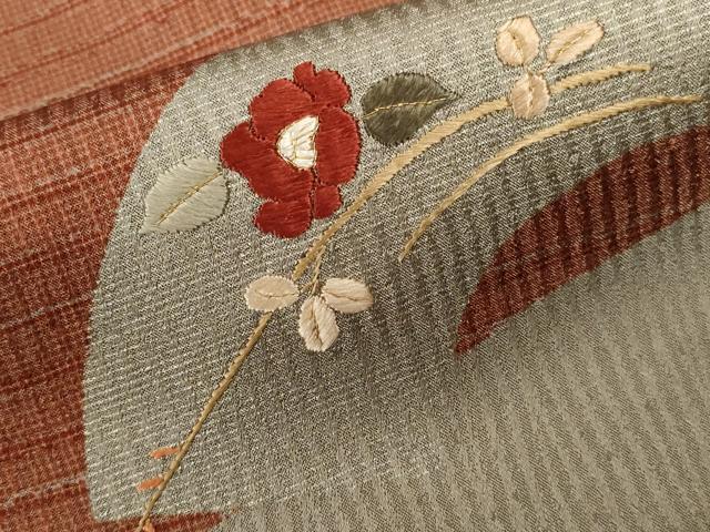 平和屋着物■訪問着 刺繍 地紙枝椿文 金糸 正絹 逸品 CABC0536ev