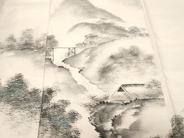 平和屋着物■訪問着　紬地　手描き　風景文　暈し染め　正絹　逸品　CABC0548ev