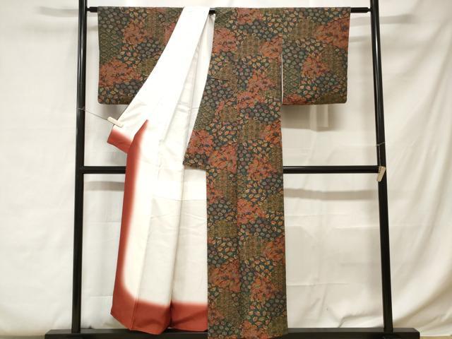 平和屋着物■上質な小紋 切嵌更紗扇面花文 鬼しぼ縮緬 正絹 逸品 CABC0560ev