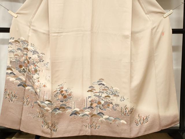 平和屋着物■訪問着　流水枝松花文　暈し染め　金彩　正絹　逸品　CABC0584ev